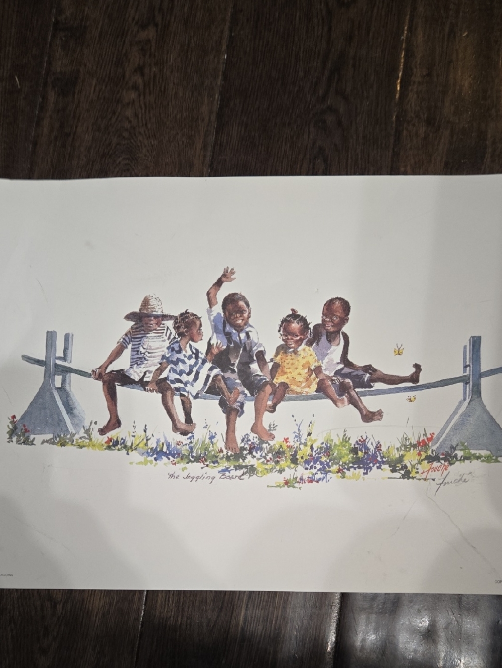 Children on a Fence Watercolor Print - Colorful Kids Artwork
